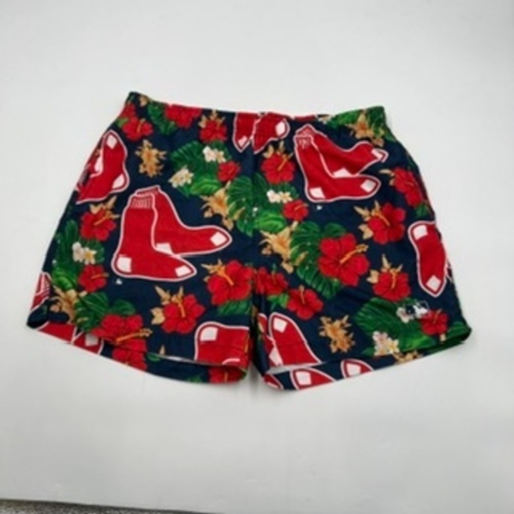 MLB Boston Red Sox Mens Tropical‎ Hibiscus shorts Swim Trunks Navy Red Large